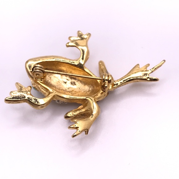 Crystal Gold Tone Frog Pin Brooch - Picture 4 of 6